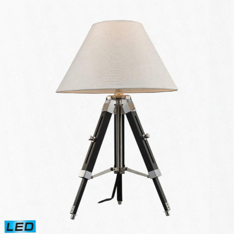 D2125-led Studio Led Table Lamp In Chrome And Black With Woven Linen