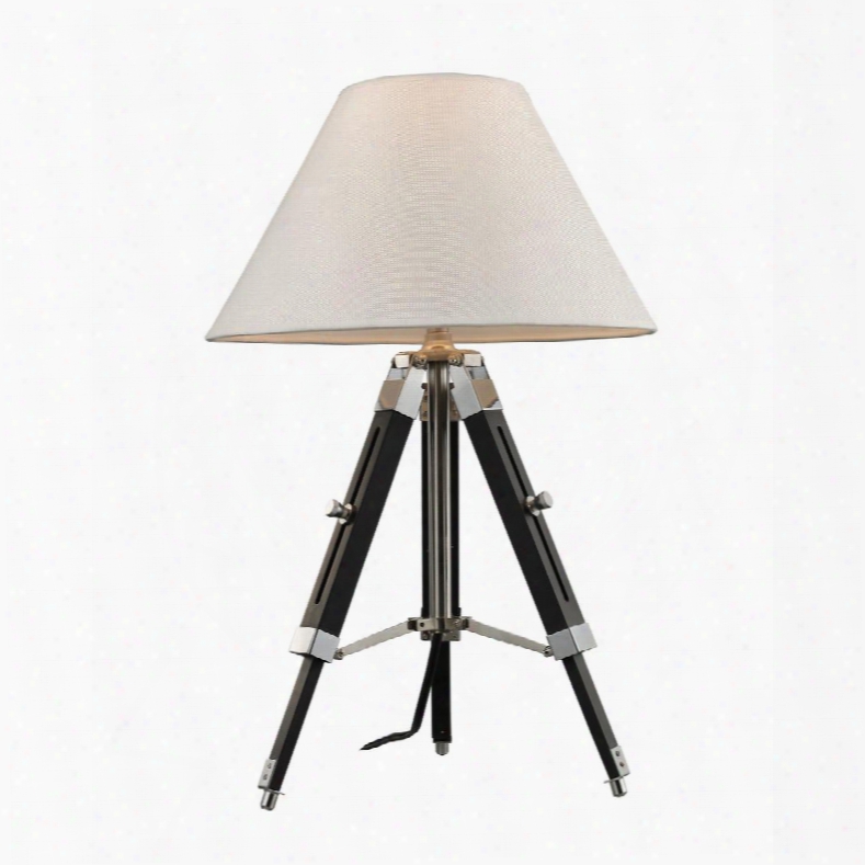 D2125 Studio Table Lamp In Chrome And Black With Woven Linen