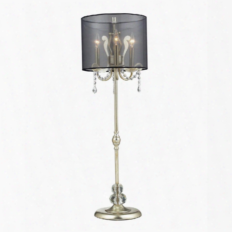 D2216 Andover Tall Buffet Lamp In Siver Leaf With Black Organza