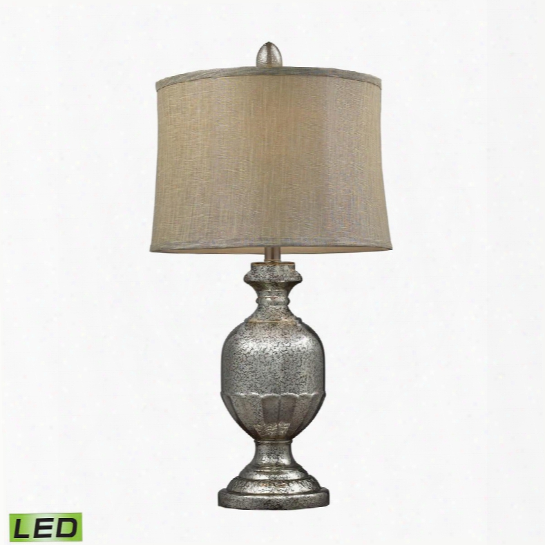 D2238-led Emma Antique Mercury Glass Led Table Lamp With Metallic Gray Linen