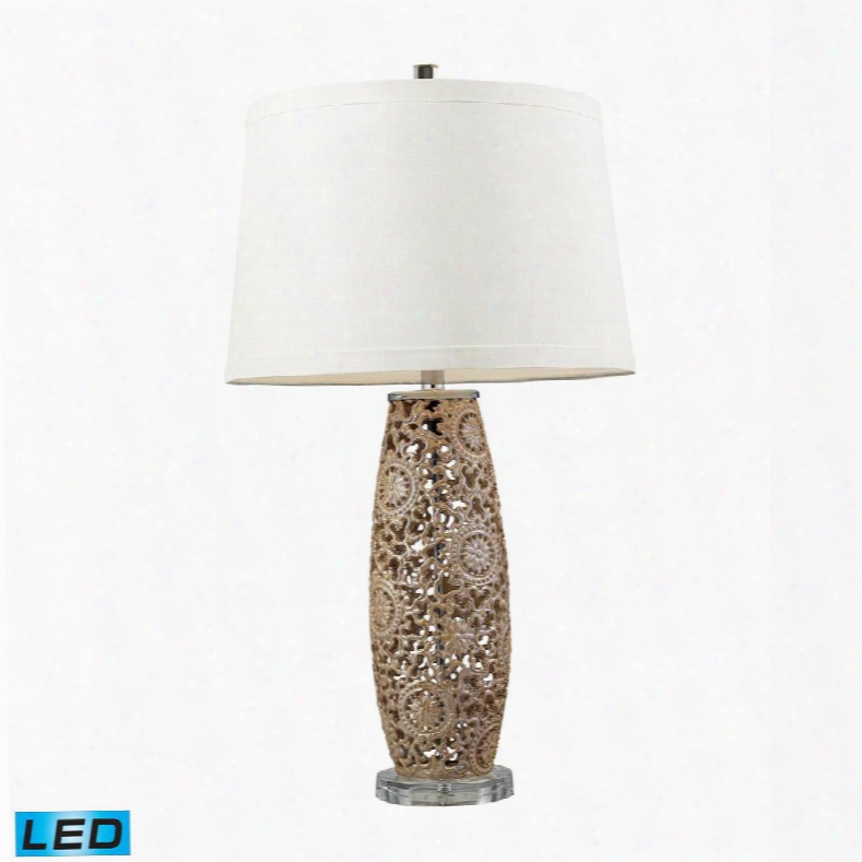 D2261-led Maria Ceramic Led Table Lamp In Golden Pearl With Ccream