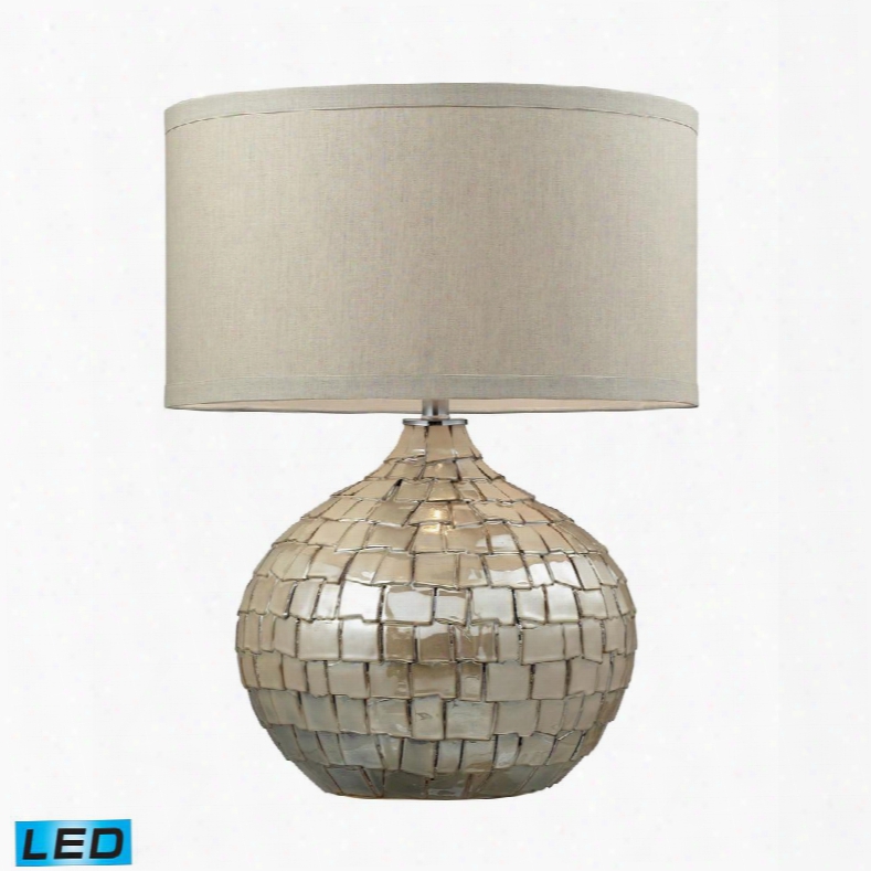 D2264-led Canaan Ceramic Led Table Lamp In Cream Pearl With Light Beige Linen