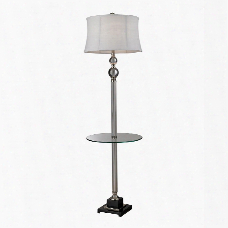 D2310 Crystal Floor Lamp With Glass Tray And Pure White Textured Linen