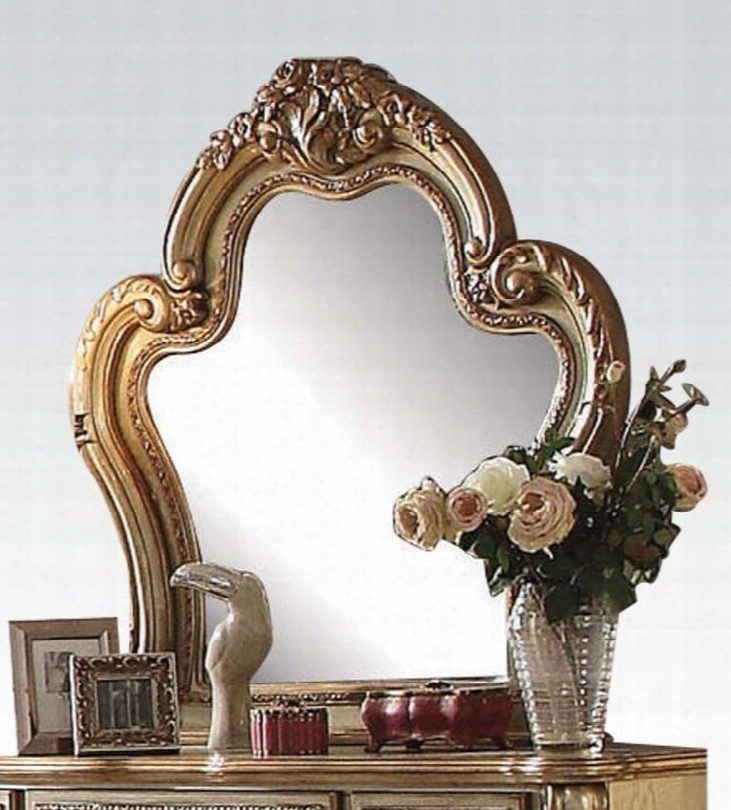 Dresden Collection 23164 46" X 46" Beveled Mirror With Carved Wood Elements Solid Woods And Veneers In Gold Patina