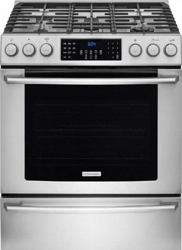 Ei30gf45qs 30" Ada Compliant Front Control Gas Range With 5 Sealed Burn Ers 4.5 Cu. Ft. Capacity Oven Min-2-max Gas Burner Iq-touch Controls Warmer Drawer