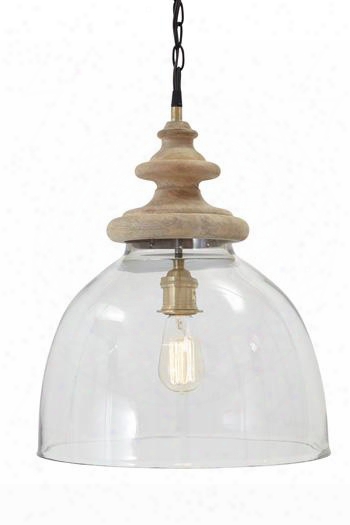 Farica L000138 Glass Pendant Light With Turned Wood Finial Crowns Hanging Chain And A Casual