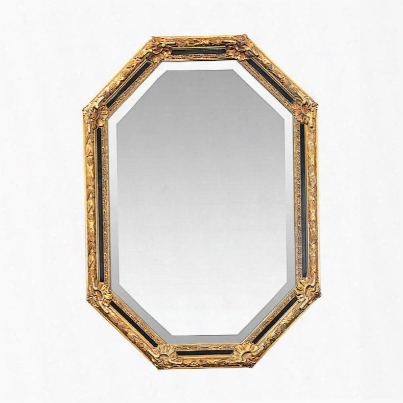Inlay Octagon Collection 40-2376m 42" X 30" Wall Mirror With Beveled Edge Floral Pattern Octagon Shape And Composite Material In Gold Leaf And Black