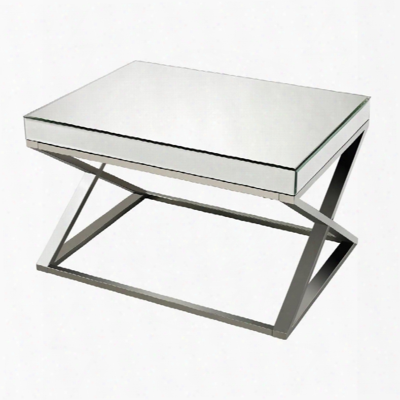 Klwin Collection 114-41 31" Coffee Table With Mirrored Top Rectangular Shape Beveled Edge And Stainless Steel Construction In Chrome