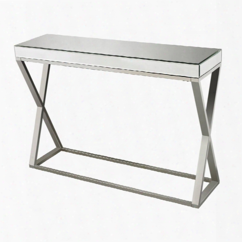 Klein Collection 114-43 45" Console Table With Mirrored Top Rectangular Shape Beveled Edge And Stainless Steel Legs In Clear And Chrome