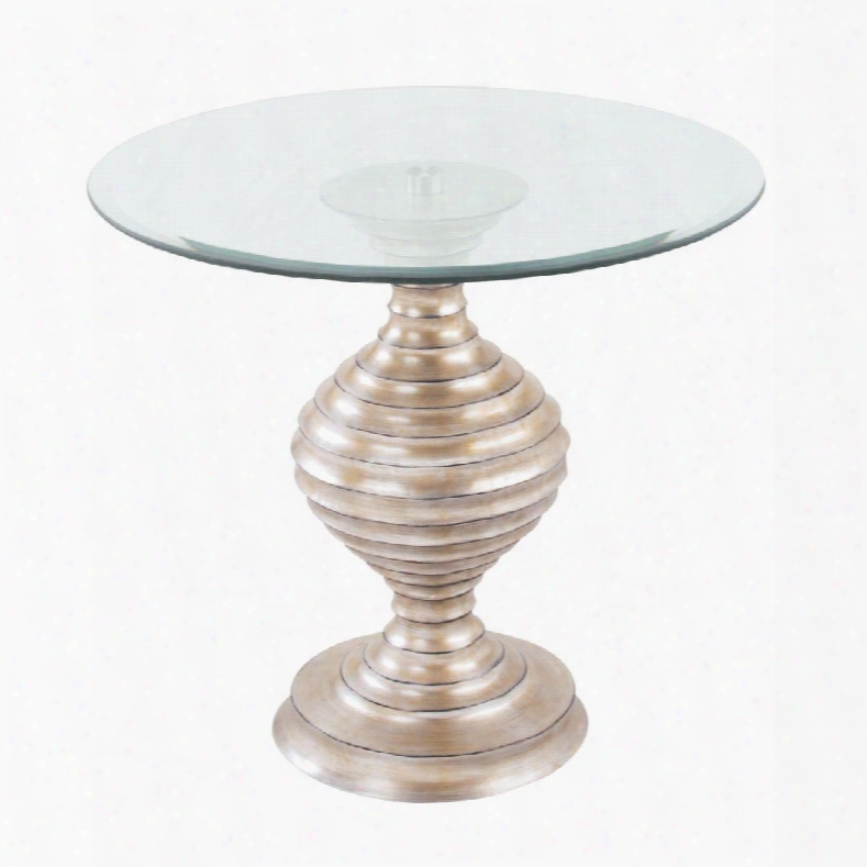 Linea Collection 6041216 27.5" Accent Table With Beveled Edge Glass Top Resin Construction Material And Pedestal Base In Silver Leaf