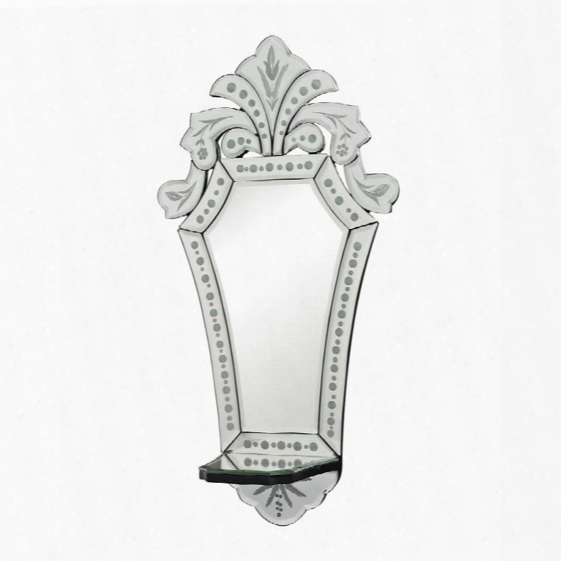 Lokes Collection 114-28 21" X 11"x Wall Mirror With Beveled Edge Small Shelf And Venetian Hand Cut Embellishments In Clear