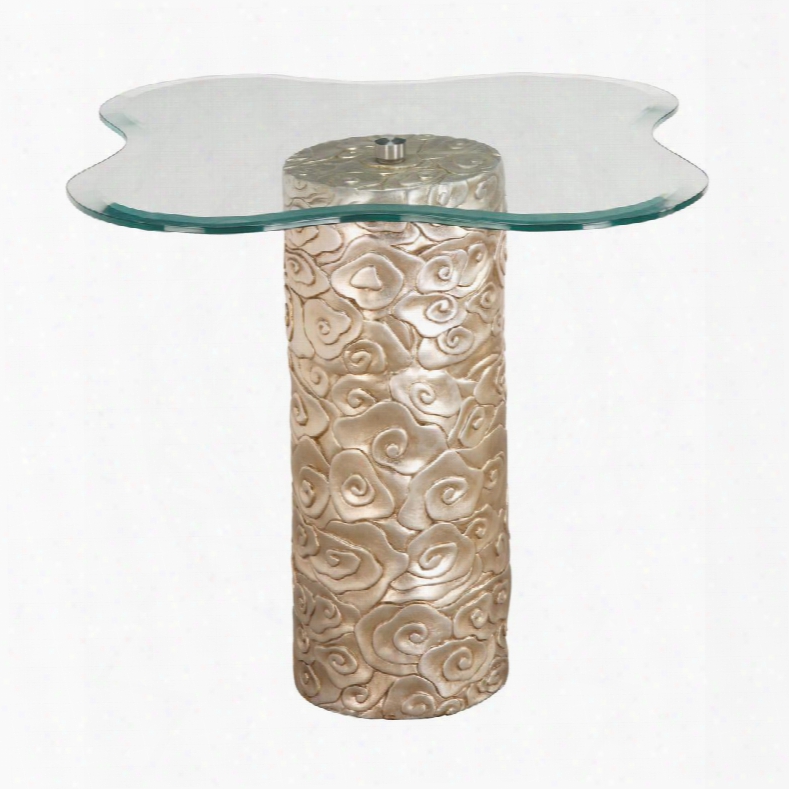 Mini Flora Collection 6041787 23" End Table With Clear Glass Top Beveled Edge And Sculpted Resin Base In Silver Leaf And Antique Champagne