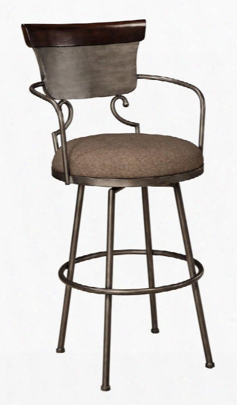 Moriann D608-630 30" High Tall Upholstered Bar Stool With Metal Frame Scrolled Design Swivel Abse And Fabric Seat Cushion In Two-tone