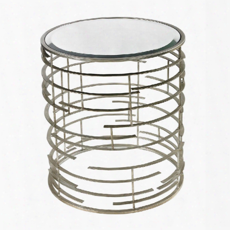 Ossettt Collection 114-92 20" Side Table With Clear Glass Top Round Shape Beveled Edges And Sculptural Metal Work In Sandhurst Silver