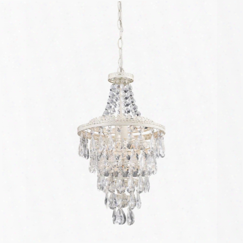 Pendant Collection 122-002 19" Chandelier With 1 Bulb Capacity Clear Crystals Metal Chain Canvas And Wood Materials In Antique White