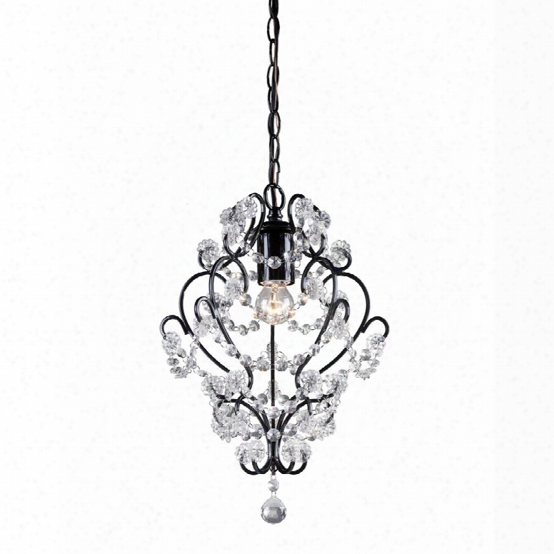 Pendant Collection 122-005 20" Mini Pendant Lamp With 1 Bulb Capacity Clear Crystals Ul Listed And Metal Frame In Black