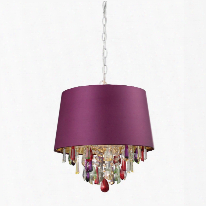 Pendant Collection 122-007 14" Ceiling Light With 1 Bulb Capacity Drum Shade Multi-faceted Crystal Drops And Metal Material In Purple