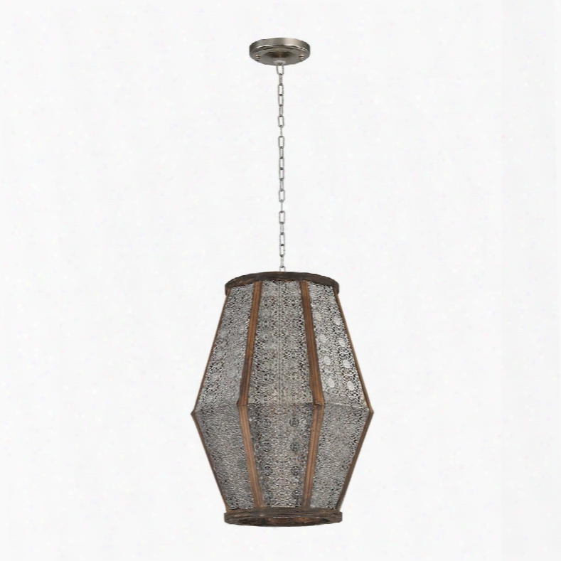 Pendant Collectio 172-004 11" Hanging Pendant Wit H 1 Bulb Capacity 100 Wattage Bulb Small Pierced Pattern Lantern And Metal Construction In Nickel And Wood