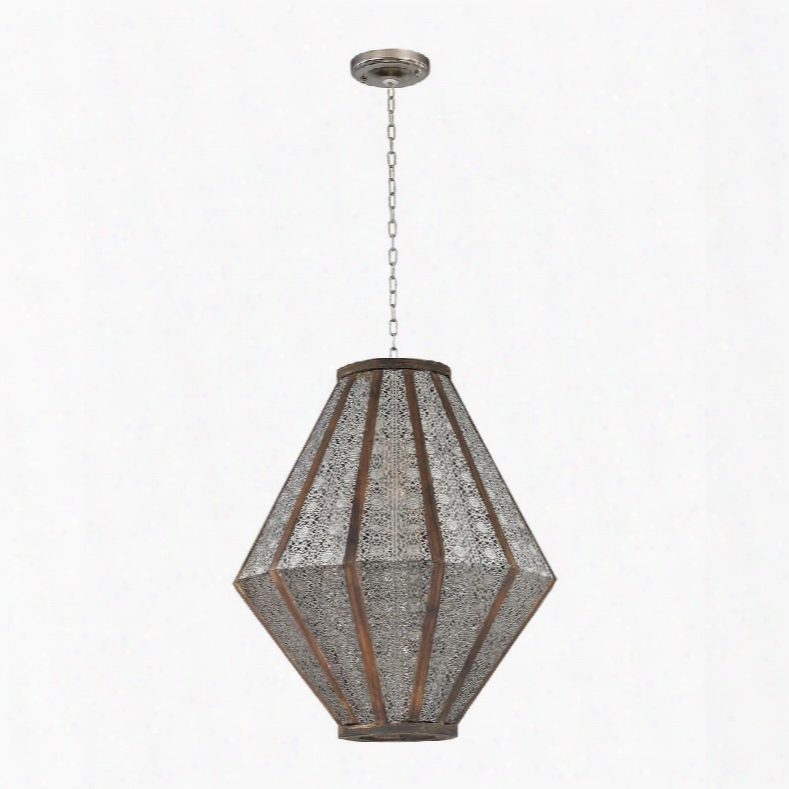 Pendant Collection 172-006 17" Large Hanging Pendant With 3 Bulb Capacity 102 Wattage Bulb Small Pierced Pattern Lantern And Metal Construction In Nickel And