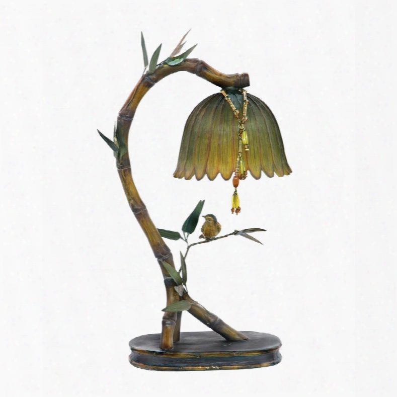 Perching Finch Collection 91-932 17" Table Lamp With Oval Bamboo Base Acrylic Shade Candelabra Bulb Type And Composite Material In Burwell Bronze