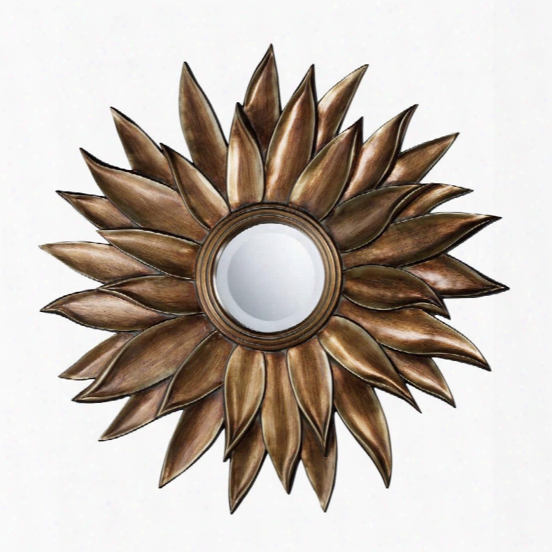 Prentiss Collection Dm1935 40" Wall Mirror With Beveled Edges Sunflower Design Round Shape And Composite Material In Hand Rubbed Bronze