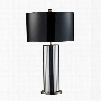 D1893 Shreve Table Lamp In Mirror And Black Nickel With Oval Black Patent Faux Leather Shade And Silver Fabric