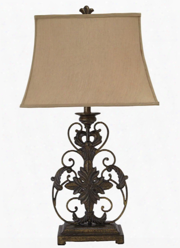 Sallee L200064 34" Tall Metal Table Lamp With Ornamental Design Softback Bell Shade And 3-way Switch In