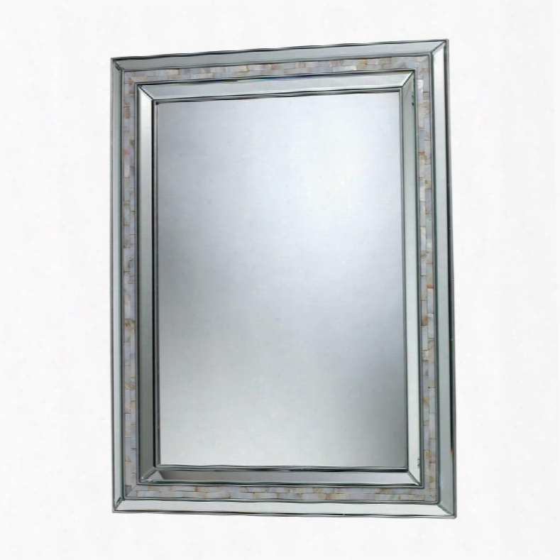 Sardis Collection Dm1948 39" X 29" Mirror With Beveled Edge Composite Material Rectangular Figure And Mother Of Pearl Shell Inlay In Brushed Steel