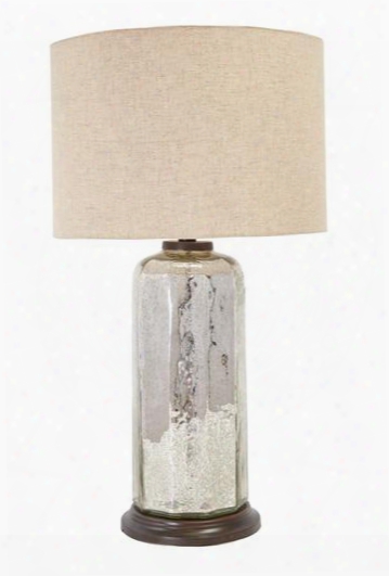 Sharlie Collection L430084 Table Lamp With 3-way Switch Fabric Drum Shade Type A Bulb Round Base And Metal Construction In Silver