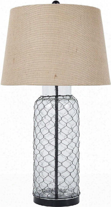 Sharmayne L430114 31" Tall Glass Table Lamp With Woven Wire Details Modified Drum Shade And 3-way Switch In Clear