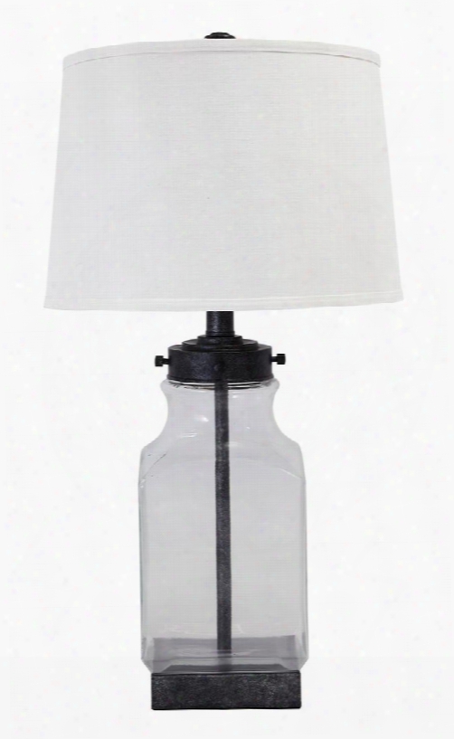 Sharolyn L430144 30" Tall Glass Table Lamp With Smoky Base Modified Drum Shade And Metal Accents In