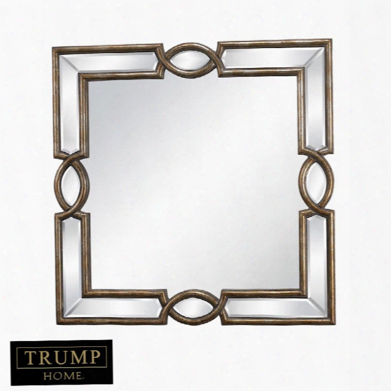 Syracuse Collection Dm2028 32" Wall Mirror With Bevelede Dges Square Shape Distressed Frame And Metal Material In Antique Gold