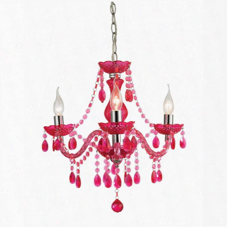 Theatre Collection 144-014 17.5" 3-light Mini Chandelier With Metal Chain Cerise Pink Glass And Acrylic Material In Chrome