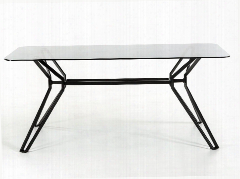 Vgeumc-6112dt Modrest Synergy 71" Rectangular Dining Table With 10mm Smoked Tempered Glass Top Beveled Edges And Frame-like Geometrical Metal Legs In Black