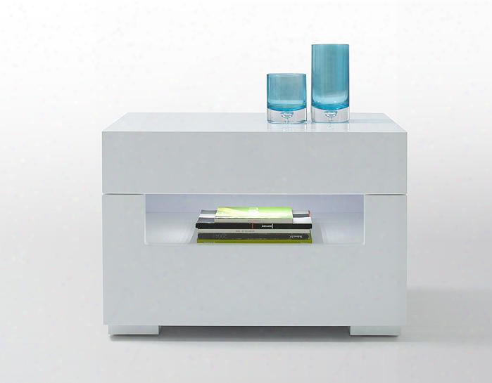 Vgwccg05-wht Modrest Ceres 23" Remote Nightstand With 2 Drawers And Led Light In White Lacquer