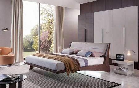 Vgwcsg-b01-gryq Modrest Volterra Floating Queen Size Bed With Grey Eco-leather Hadboard Upholstery And Led Lights In Brown Oak