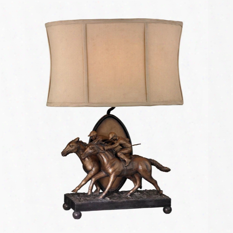 Winning Post Collection 93-19386 16" Table Lamp With 1 Bulb Capacity Oval Shade Cream Faux Silk Shade Material And Composite Material In Blyth Bronze