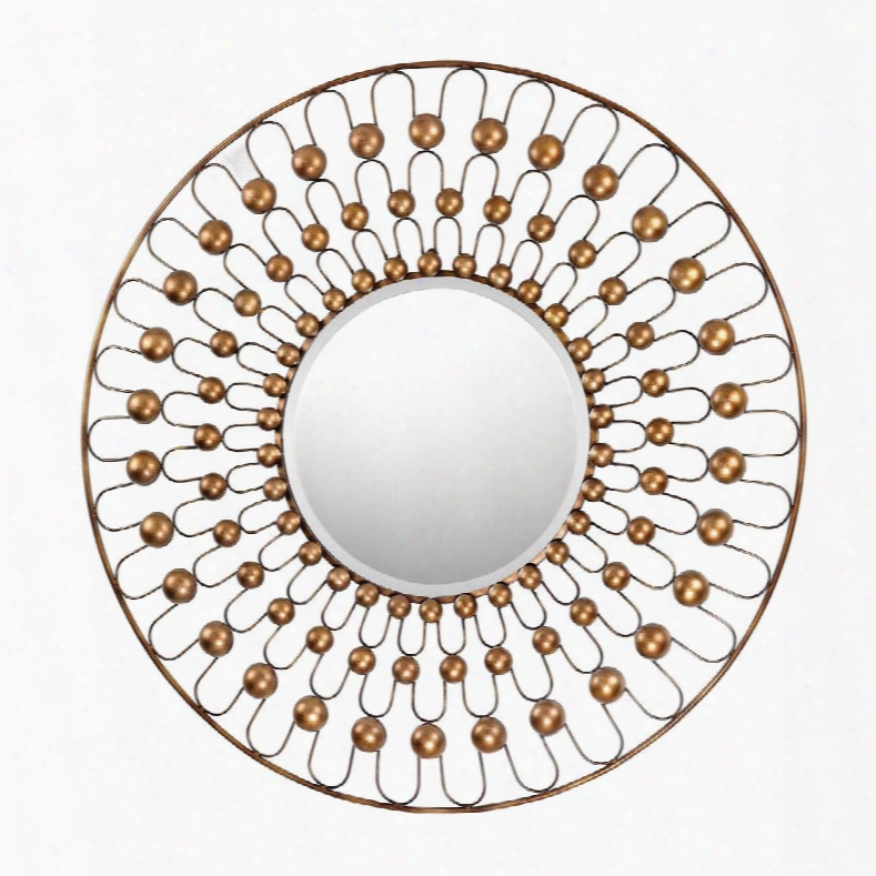 Wire And Metal Collection 138-100 36" Wall Mirror With Beveled Edges Round Shape And Metal Frame In Dark Gold And Bronze