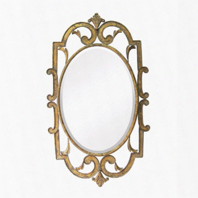 Woodside Collection 55-214 40" X 24" Wall Mirror With Beveled Edge Distressed Look And Metal Frame In Bright Antique Gold