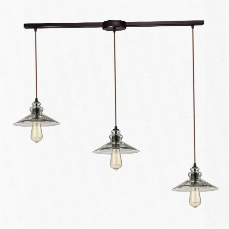 10332/3l Hammered Glass Collection 3 Light Chandelier In Oil Rubbed