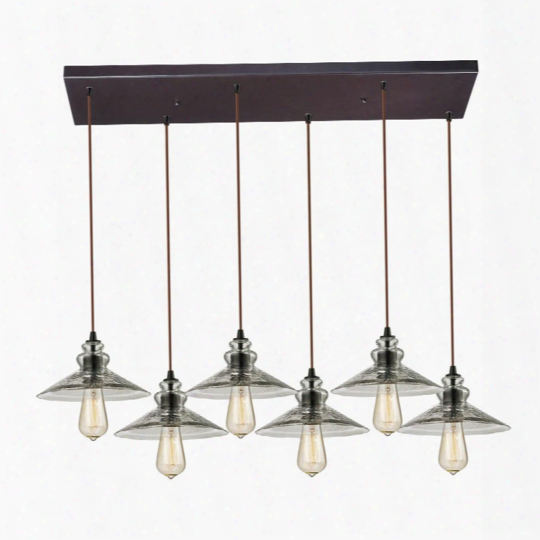 10332/6rc Hammered Glass Collection 6 Light Chandelier In Oil Rubbed