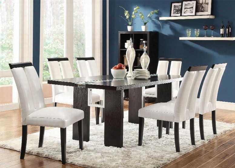 1045614ch Kenneth Rectangular Led Light Dining Table + 4 Chairs With Wide Legs And Wood Veneers & Solids Construction In Black