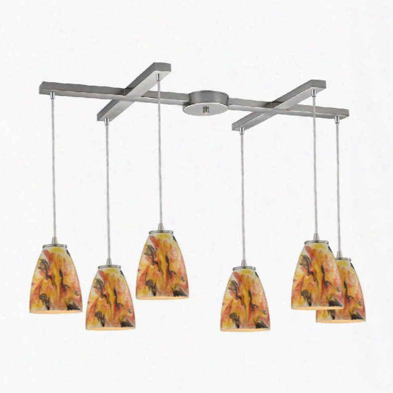 10460/6sf Abstractions 6 Light Pendant In Satin