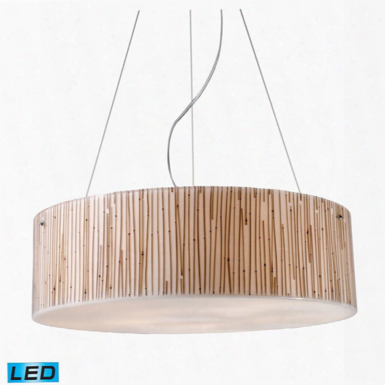 19063/5-led Modern Organics-5-light Pendant In Bamboo Stem Material In Polished Chrome -