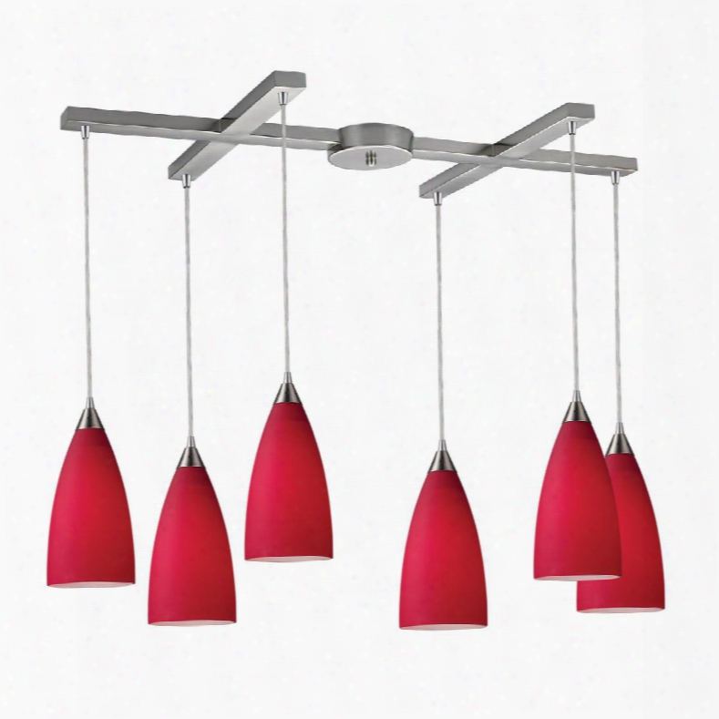 2583/6 Vesta 6-light Pendant In Cardinal Red In Satin