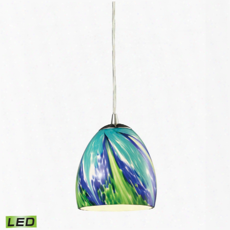 31445/1tb-led Colorwave Collection 1 Light Pendant In Satin Nickel And Tropics Glass -