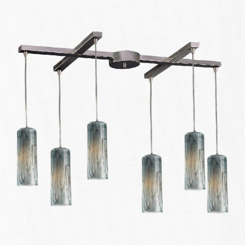 551-6md 6 Light Pendant In Satin Nickel With Maple