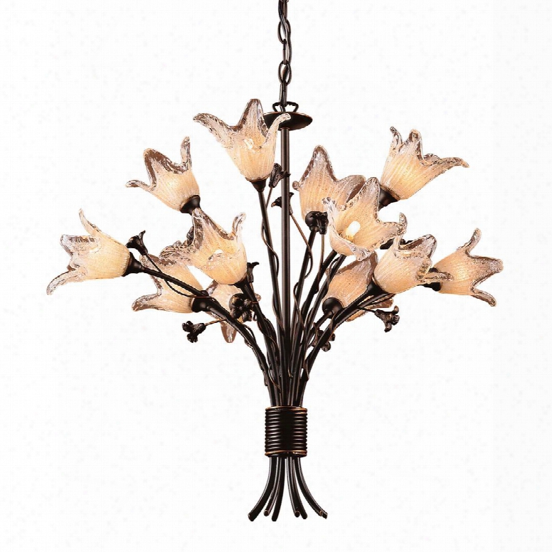 7959/8+4 12 Light Chandelier In Aged Bronze And Hand Blown Tulip