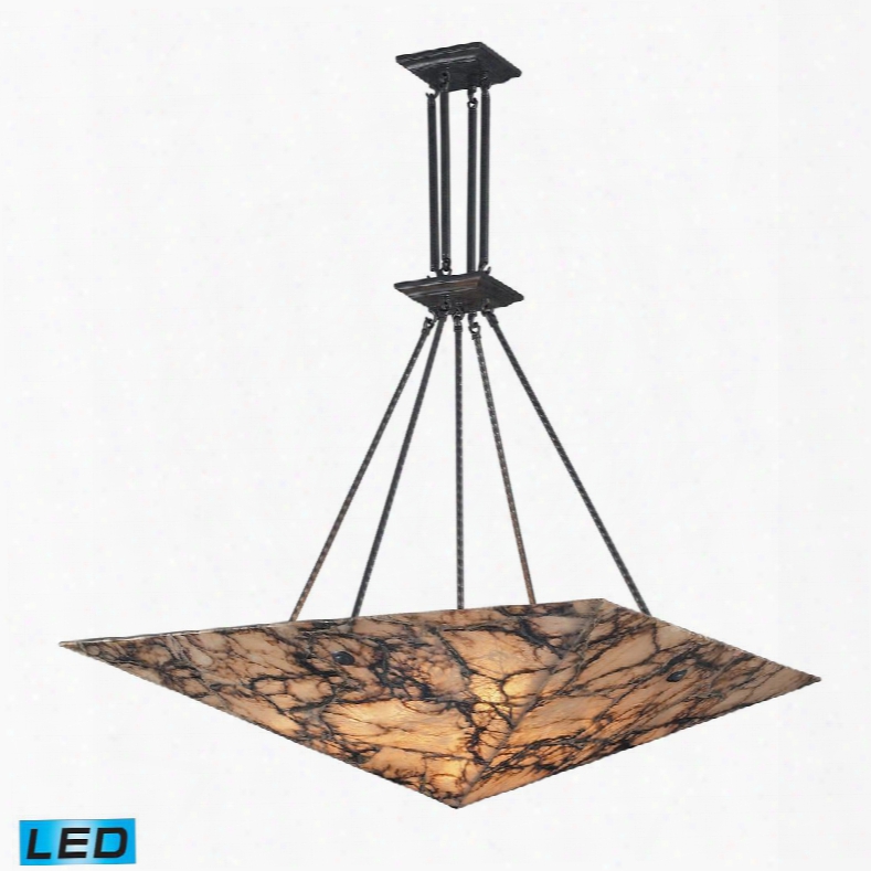 9010/9-led 9 Light Pendant In Antique Brass And Veined Stone -