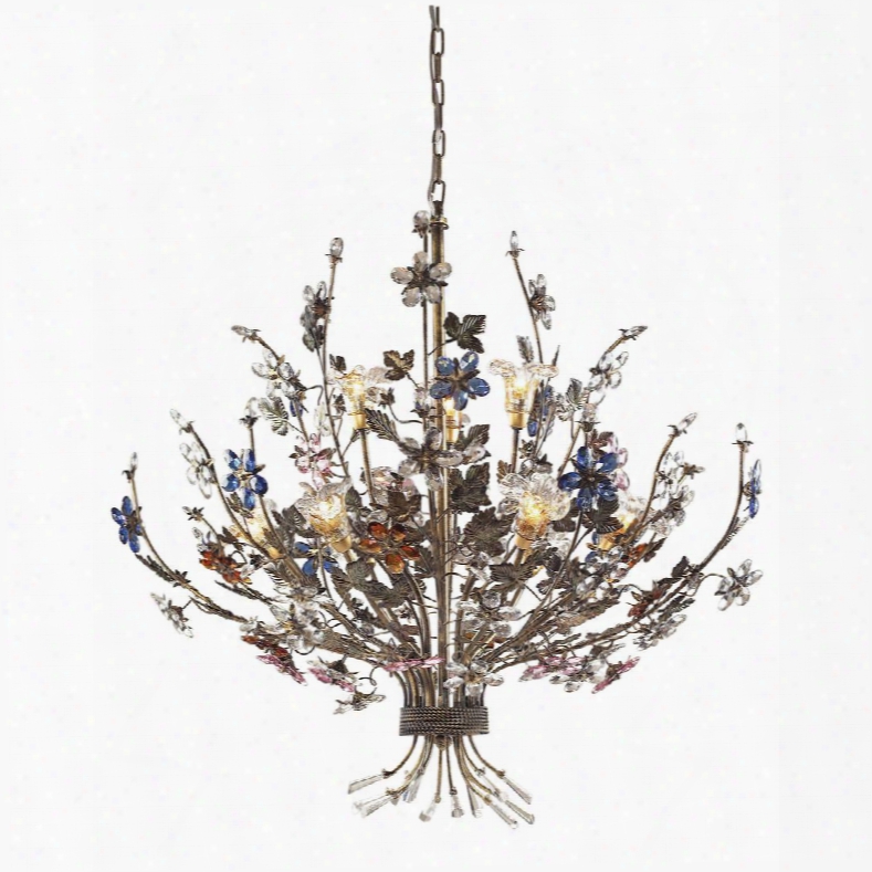 9108/6+3 9 Light Chandelier In Bronzed Rust And Multi Colored Crystal